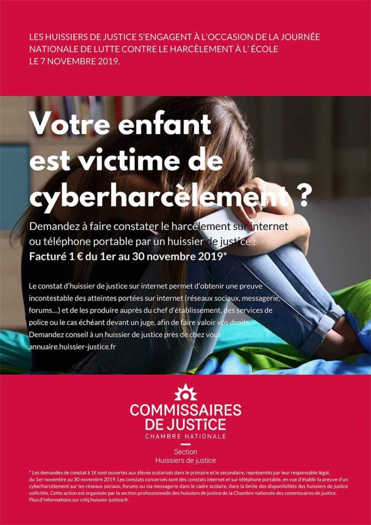 Constat à 1 contre le cyber harcèlement SCP DUMONT LAURENT